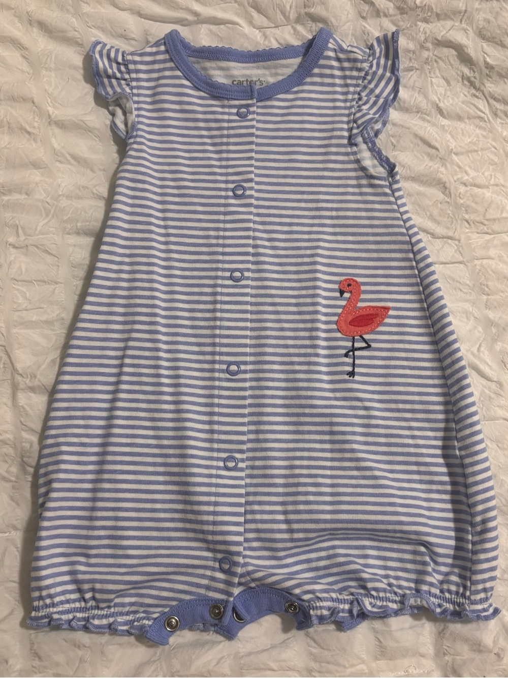 Carter's Blue and White Striped Flamingo Sleep Romper